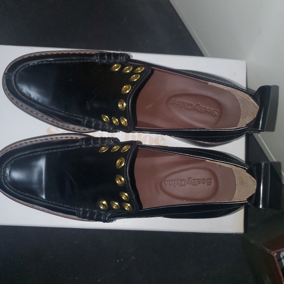 See by Chloe Leather Studded Stacked Heel Loafers RARE Black Colorway - Picture 4 of 12